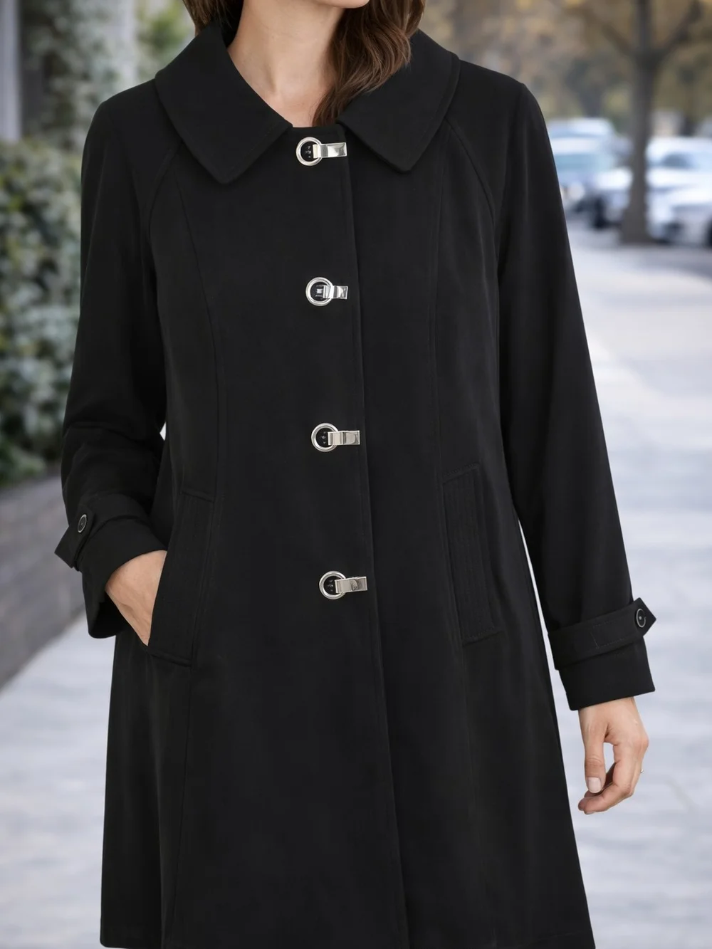 MICHAEL Michael Kors Women’s Medium Black Trench Coat Turn Lock Belted Jacket